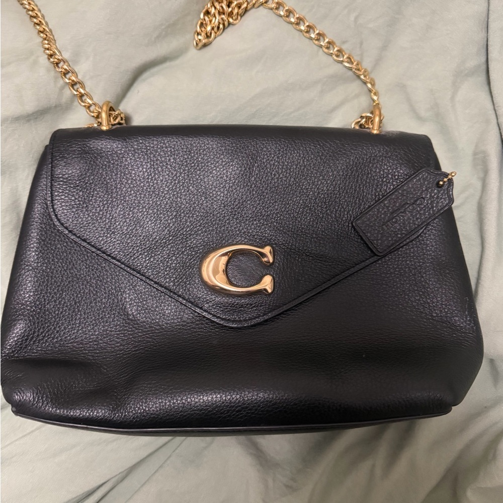 Coach Black Leather Shoulder Bag with Gold Accent C - Picture 2 of 8